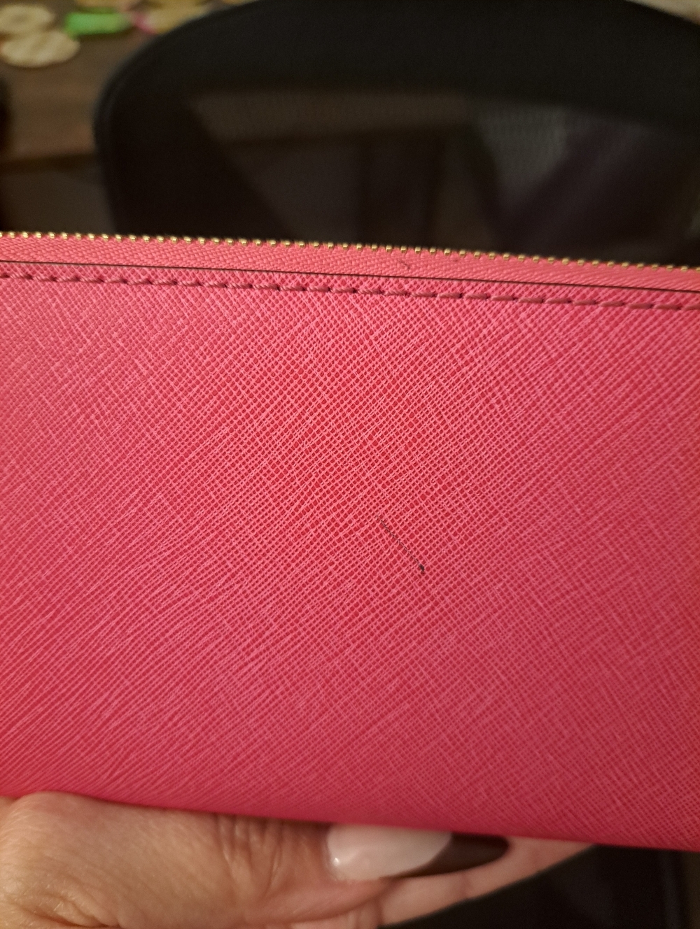 EUC Michael Kors Hot Pink Saffiano Zip Wallet with Gold Studs - Picture 6 of 11